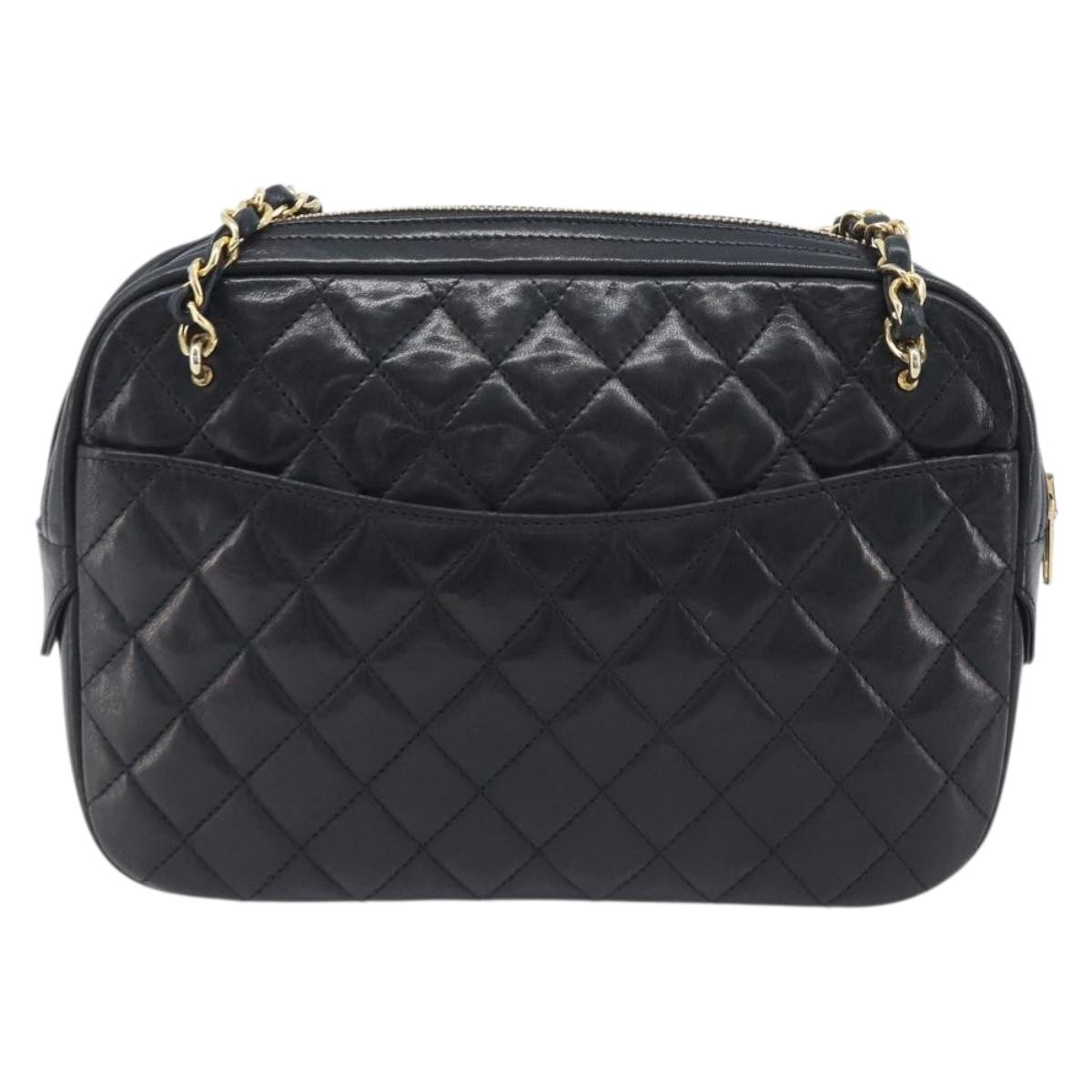 CHANEL Chain Shoulder Bag Lamb Skin Black Gold CC Auth 213976V