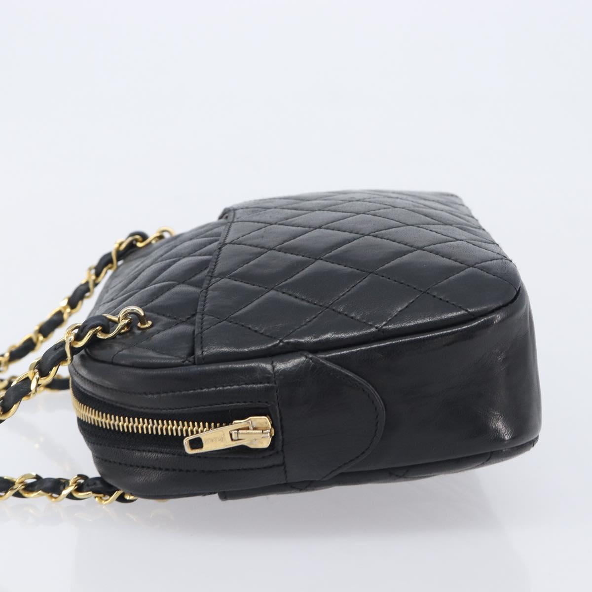 CHANEL Chain Shoulder Bag Lamb Skin Black Gold CC Auth 213976V