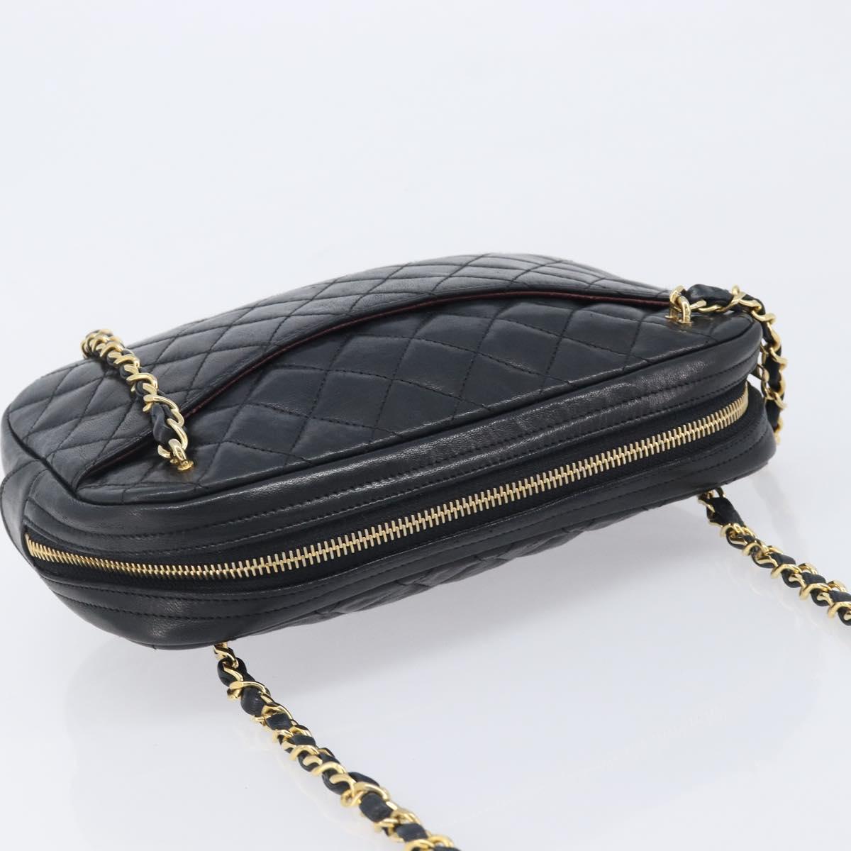CHANEL Chain Shoulder Bag Lamb Skin Black Gold CC Auth 213976V
