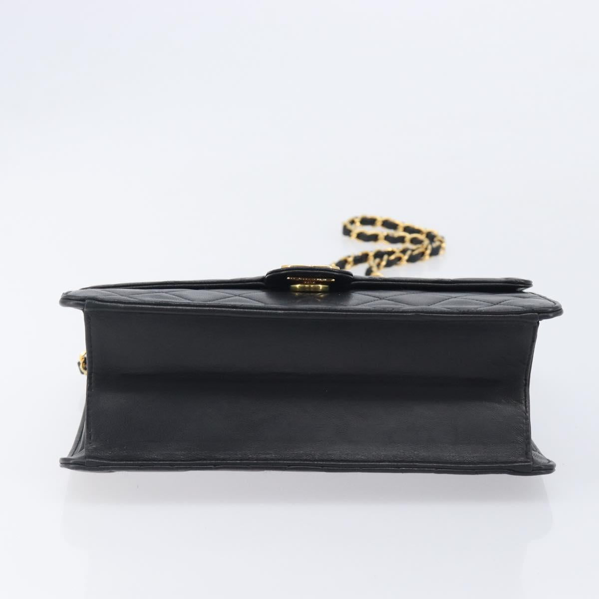 CHANEL Matelasse Push Lock Chain Bag Lamb Skin Black Gold CC Auth 213982SAV