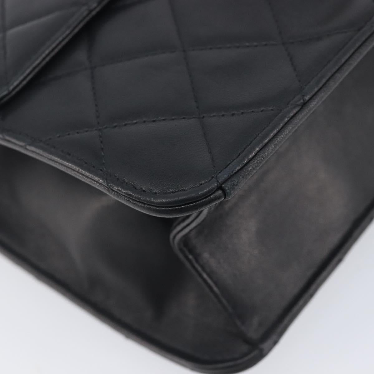 CHANEL Matelasse Push Lock Chain Bag Lamb Skin Black Gold CC Auth 213982SAV