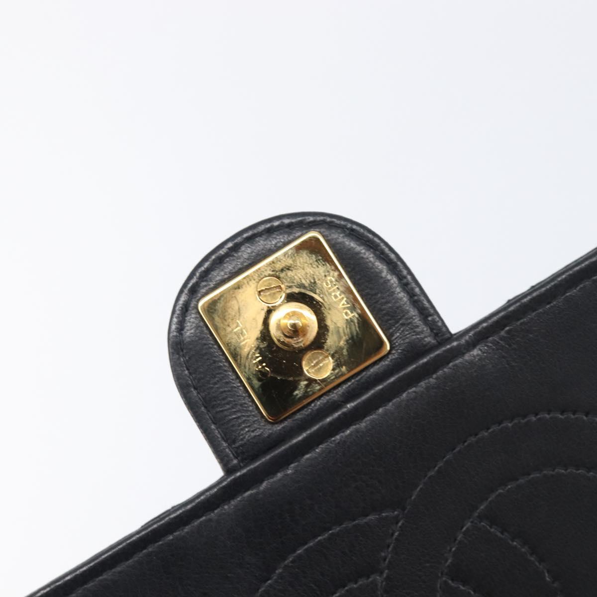 CHANEL Matelasse Push Lock Chain Bag Lamb Skin Black Gold CC Auth 213982SAV