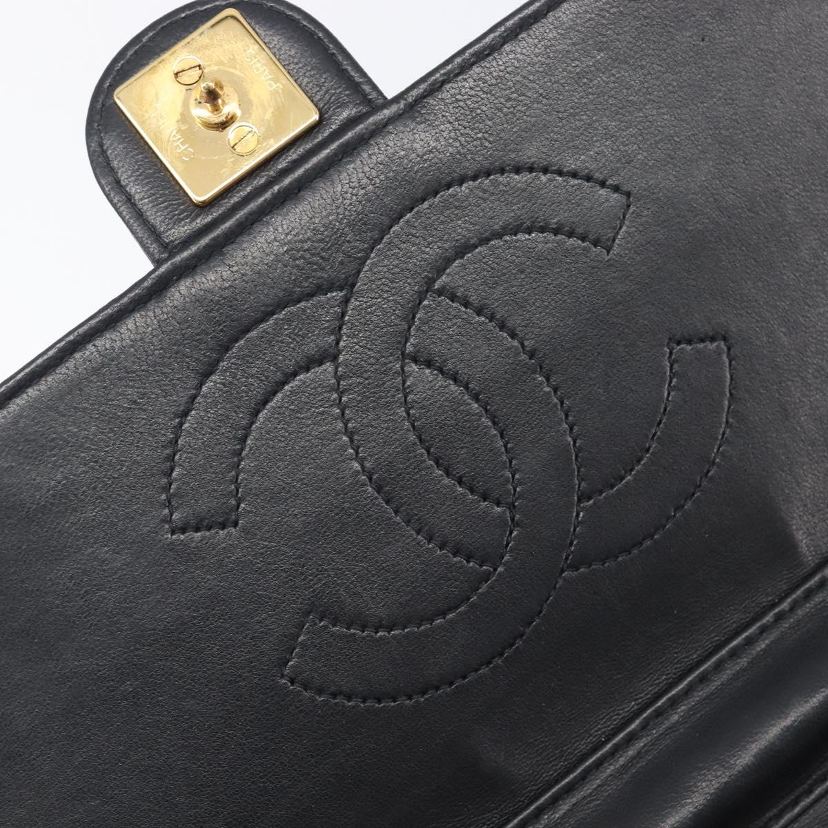CHANEL Matelasse Push Lock Chain Bag Lamb Skin Black Gold CC Auth 213982SAV