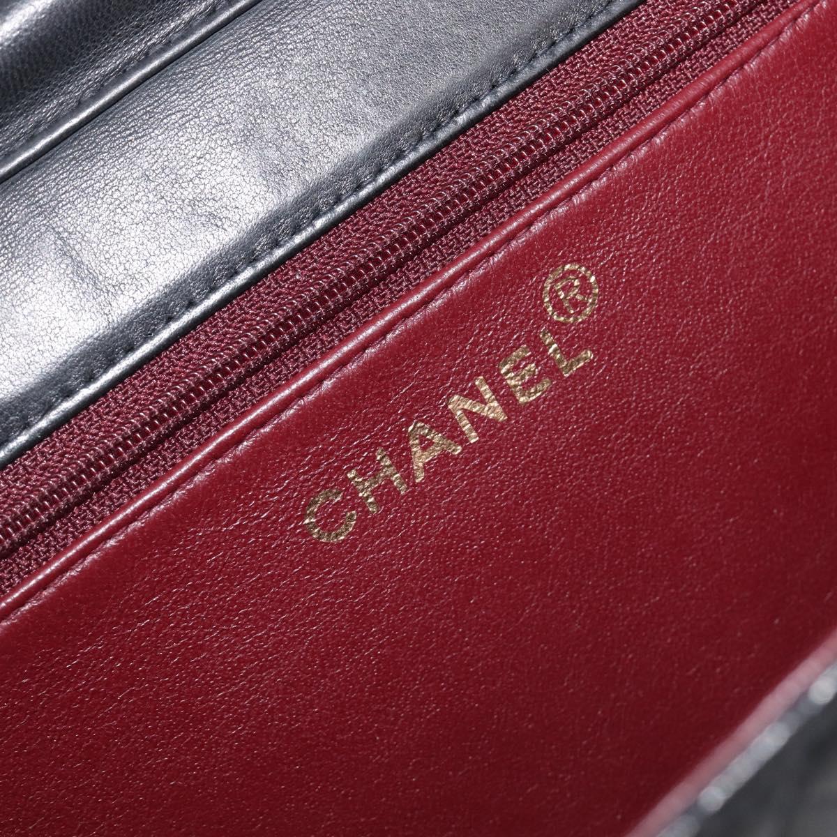 CHANEL Matelasse Push Lock Chain Bag Lamb Skin Black Gold CC Auth 213982SAV