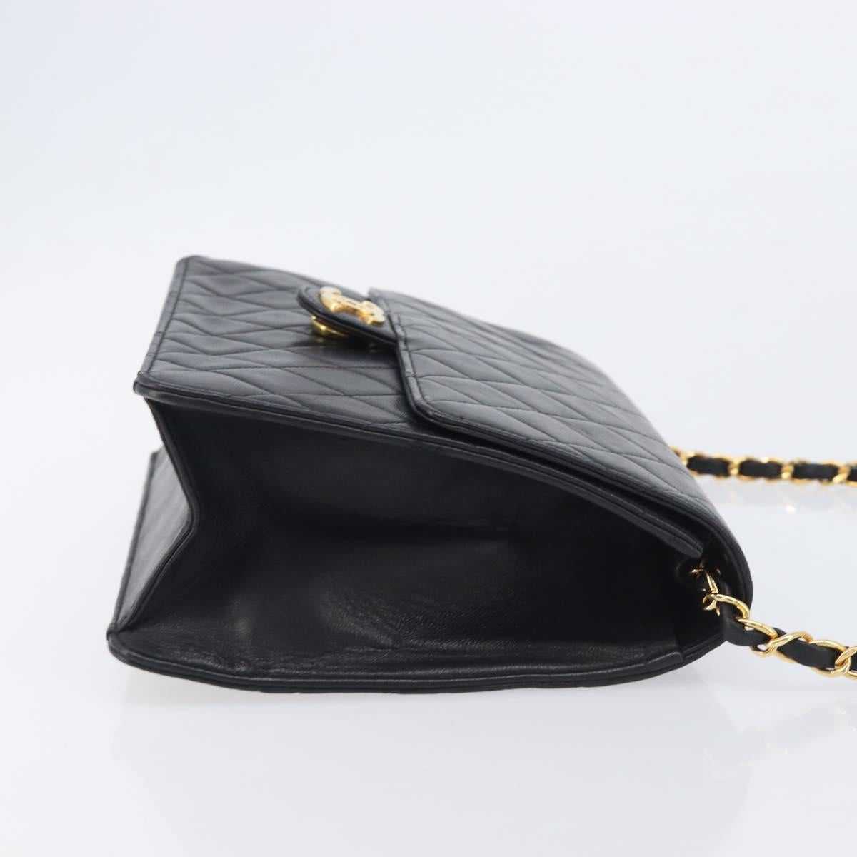 CHANEL Matelasse Push Lock Chain Bag Lamb Skin Black Gold CC Auth 213982SAV