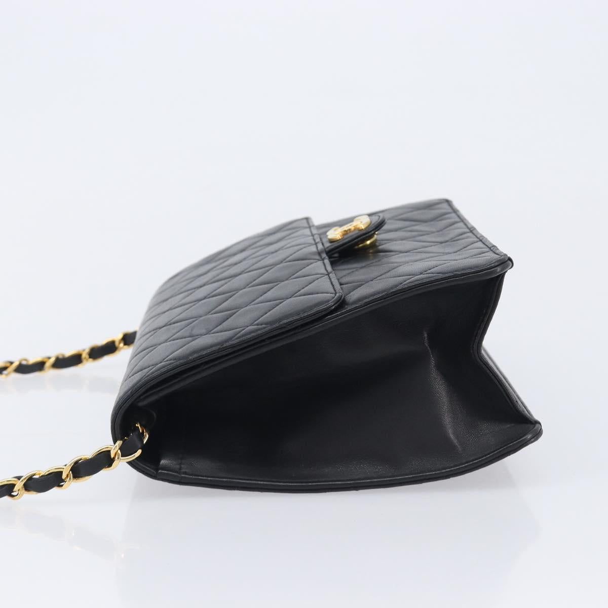 CHANEL Matelasse Push Lock Chain Bag Lamb Skin Black Gold CC Auth 213982SAV