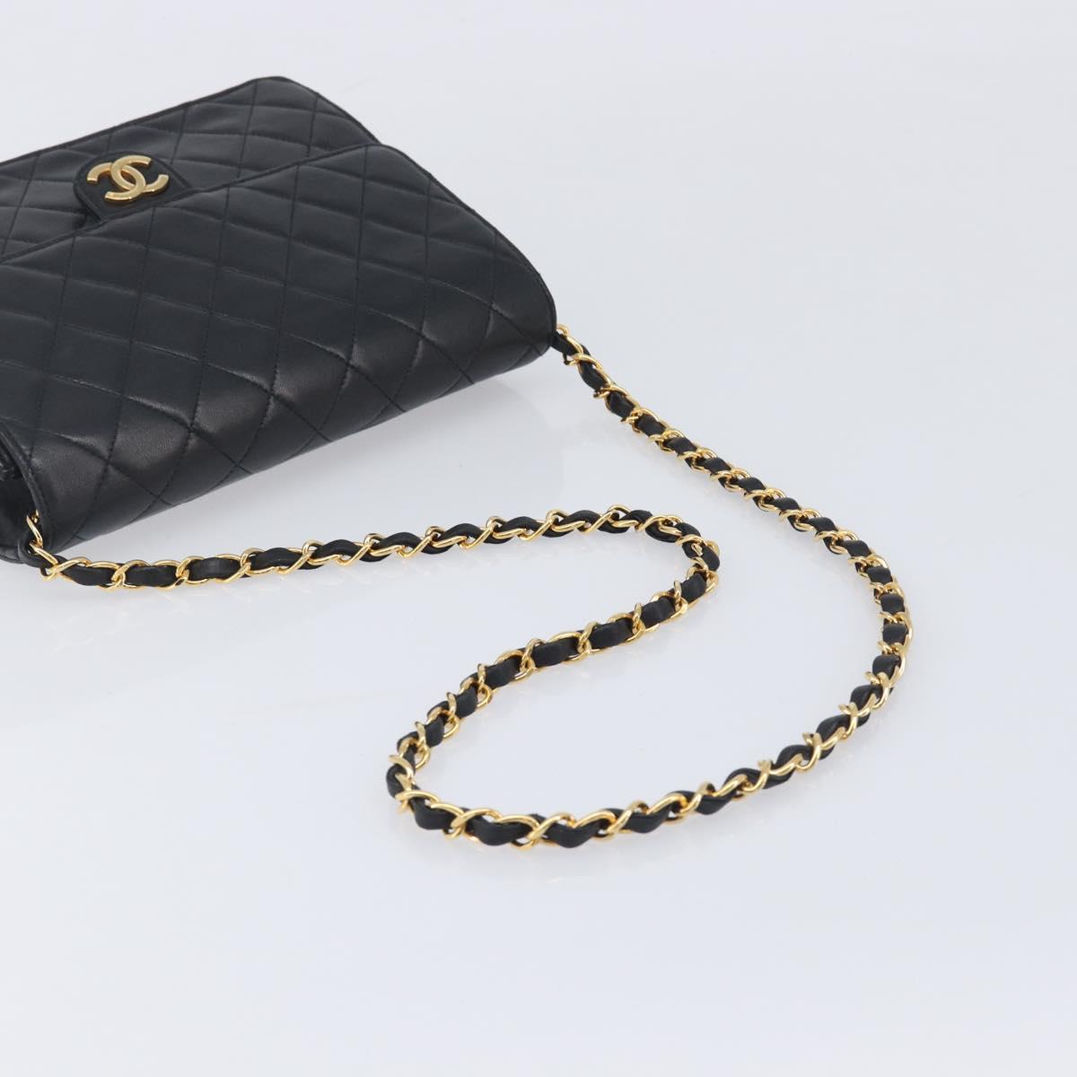 CHANEL Matelasse Push Lock Chain Bag Lamb Skin Black Gold CC Auth 213982SAV
