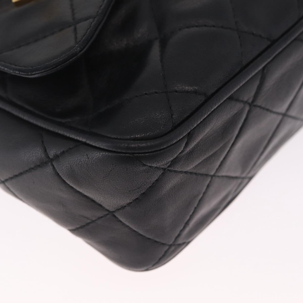 CHANEL Matelasse Chain Shoulder Bag Lamb Skin Black Gold CC Auth 213984V