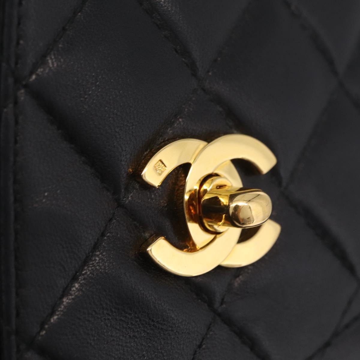CHANEL Matelasse Chain Shoulder Bag Lamb Skin Black Gold CC Auth 213984V