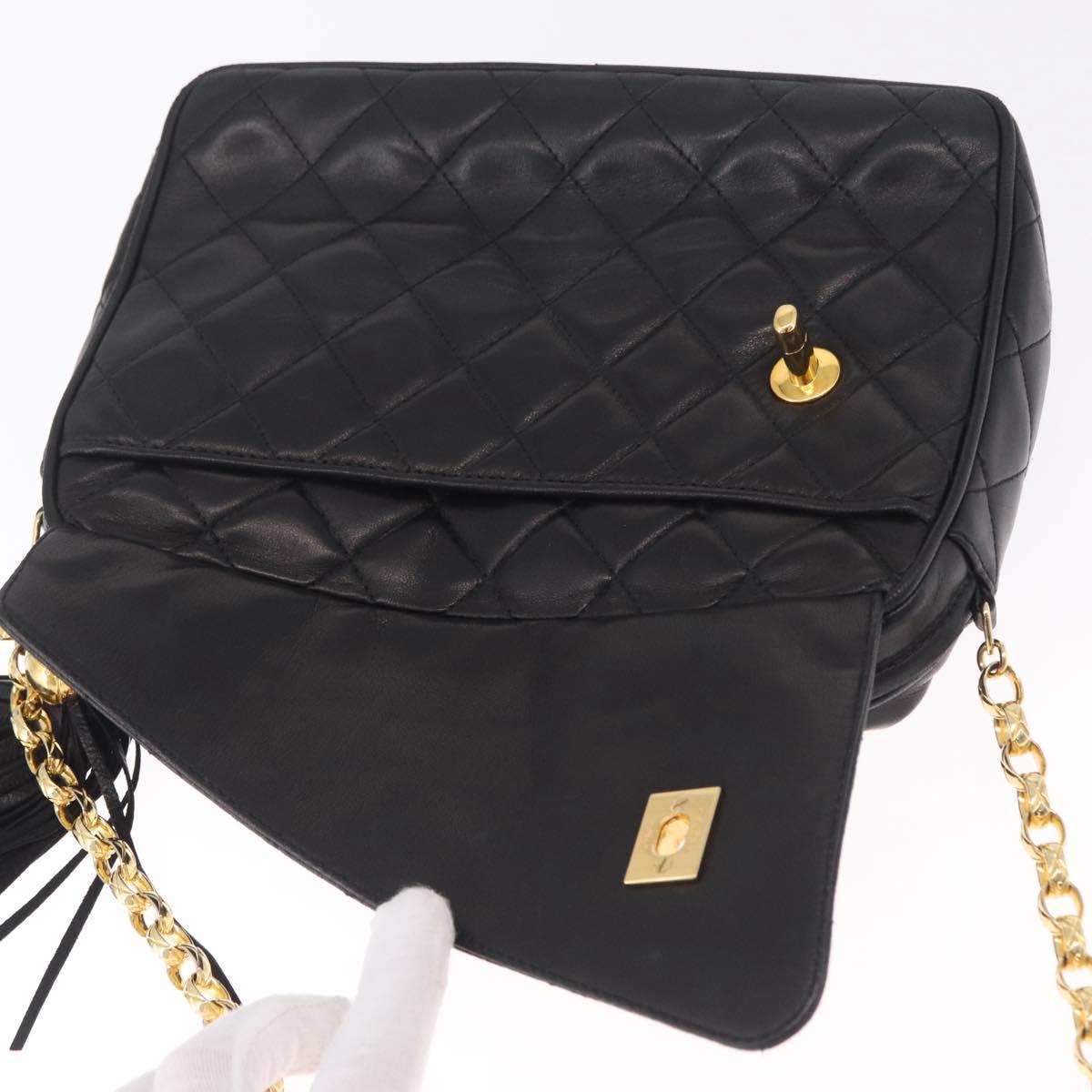 CHANEL Matelasse Chain Shoulder Bag Lamb Skin Black Gold CC Auth 213984V
