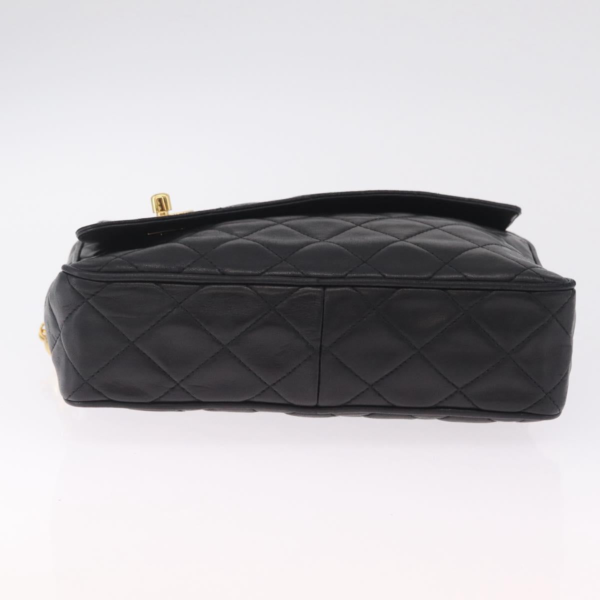 CHANEL Matelasse Chain Shoulder Bag Lamb Skin Black Gold CC Auth 213984V