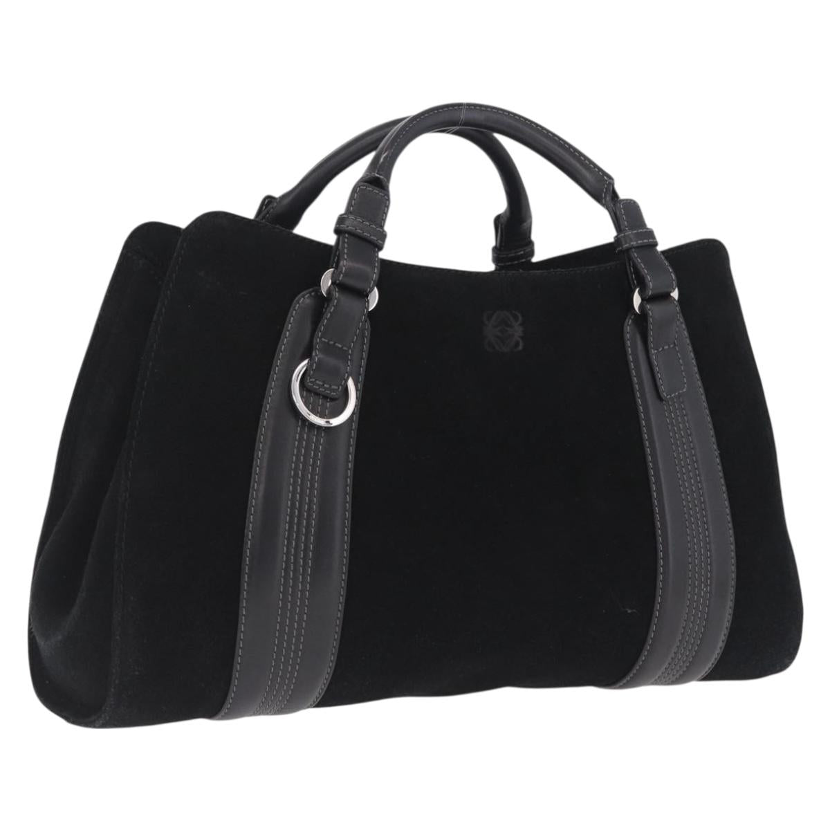 LOEWE Hand Bag Suede Black Silver Auth 213987V