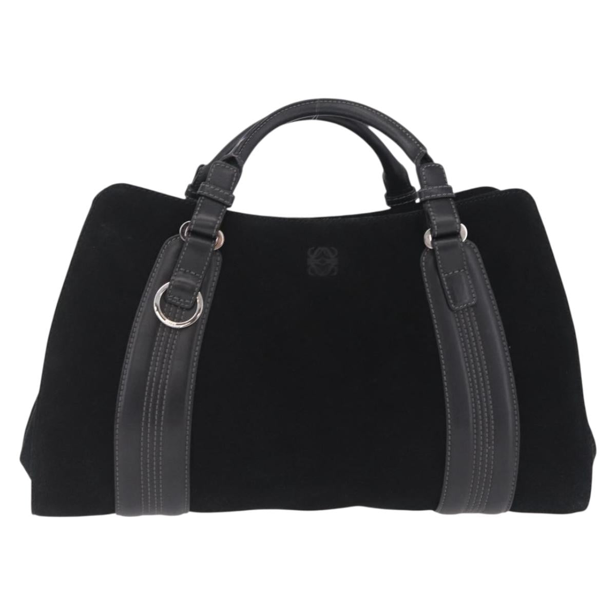 LOEWE Hand Bag Suede Black Silver Auth 213987V