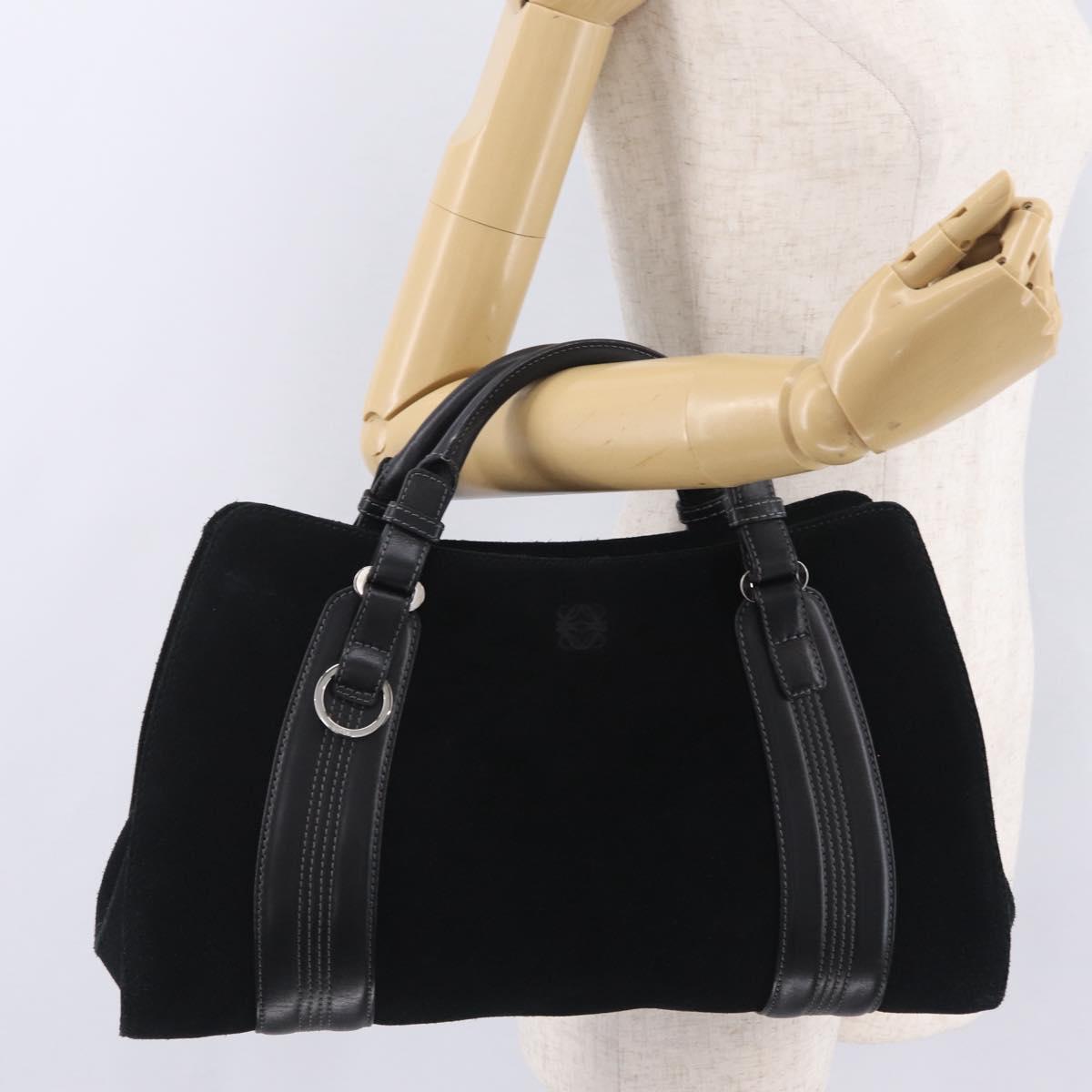 LOEWE Hand Bag Suede Black Silver Auth 213987V