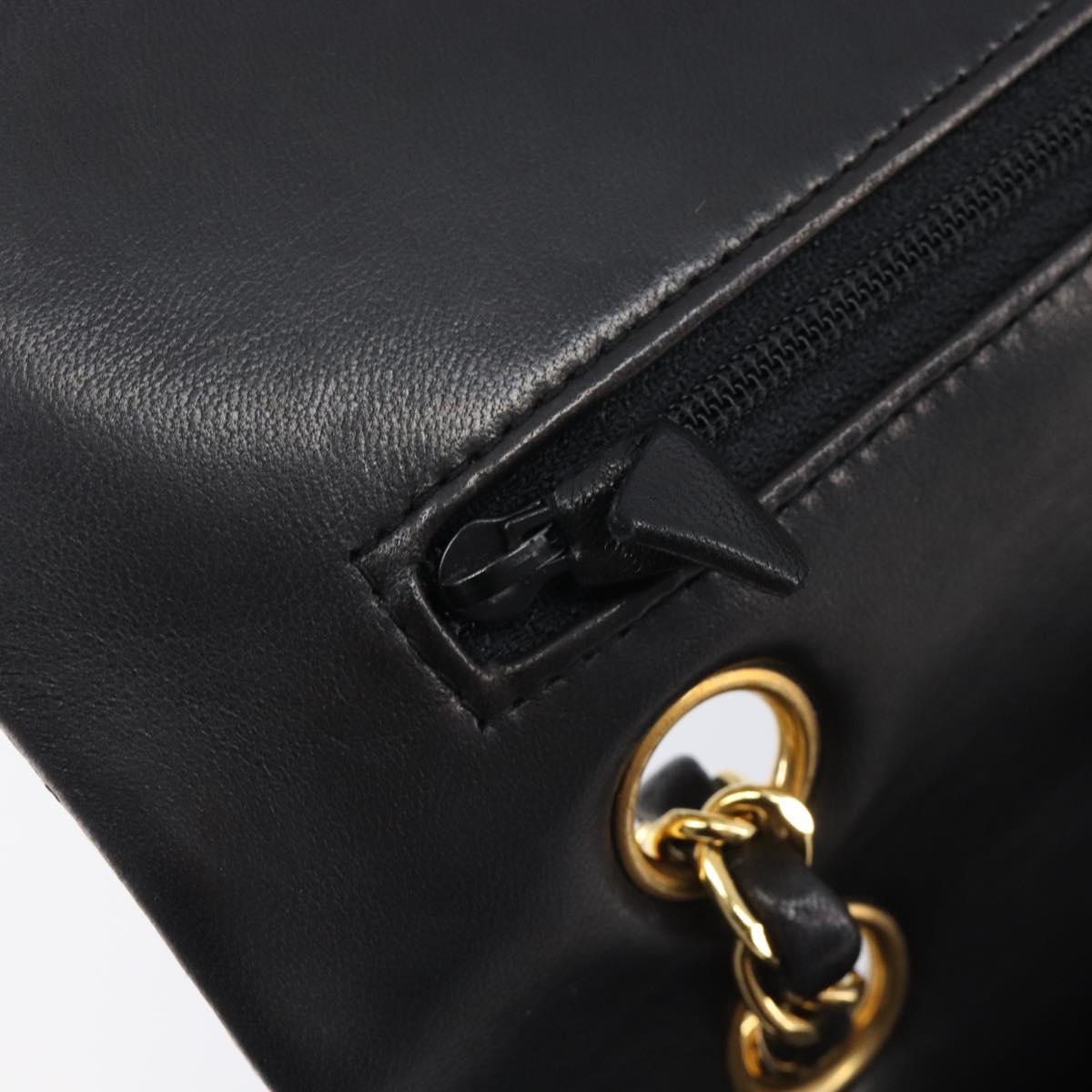 CHANEL Matelasse 25 Double Flap Chain Bag Lamb Skin Black Gold CC Auth 213989SAM