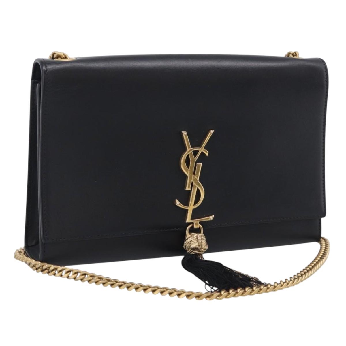 Saint Laurent Kate Chain Shoulder Bag Leather Gold Black Auth 213991M