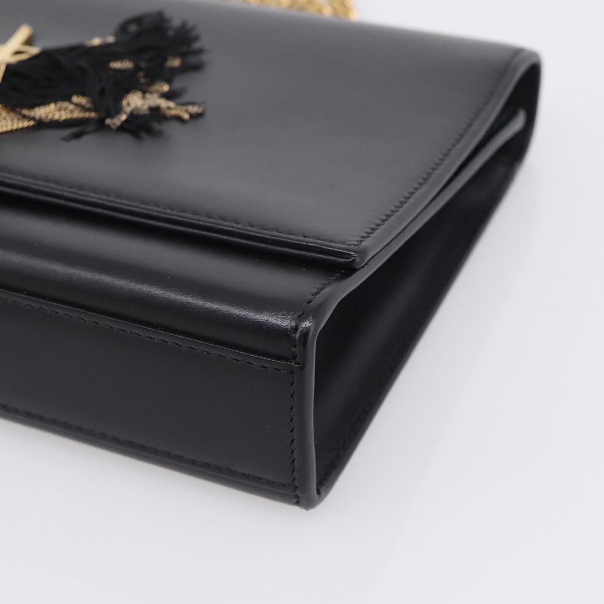 Saint Laurent Kate Chain Shoulder Bag Leather Gold Black Auth 213991M