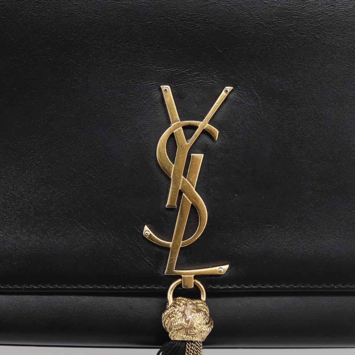 Saint Laurent Kate Chain Shoulder Bag Leather Gold Black Auth 213991M