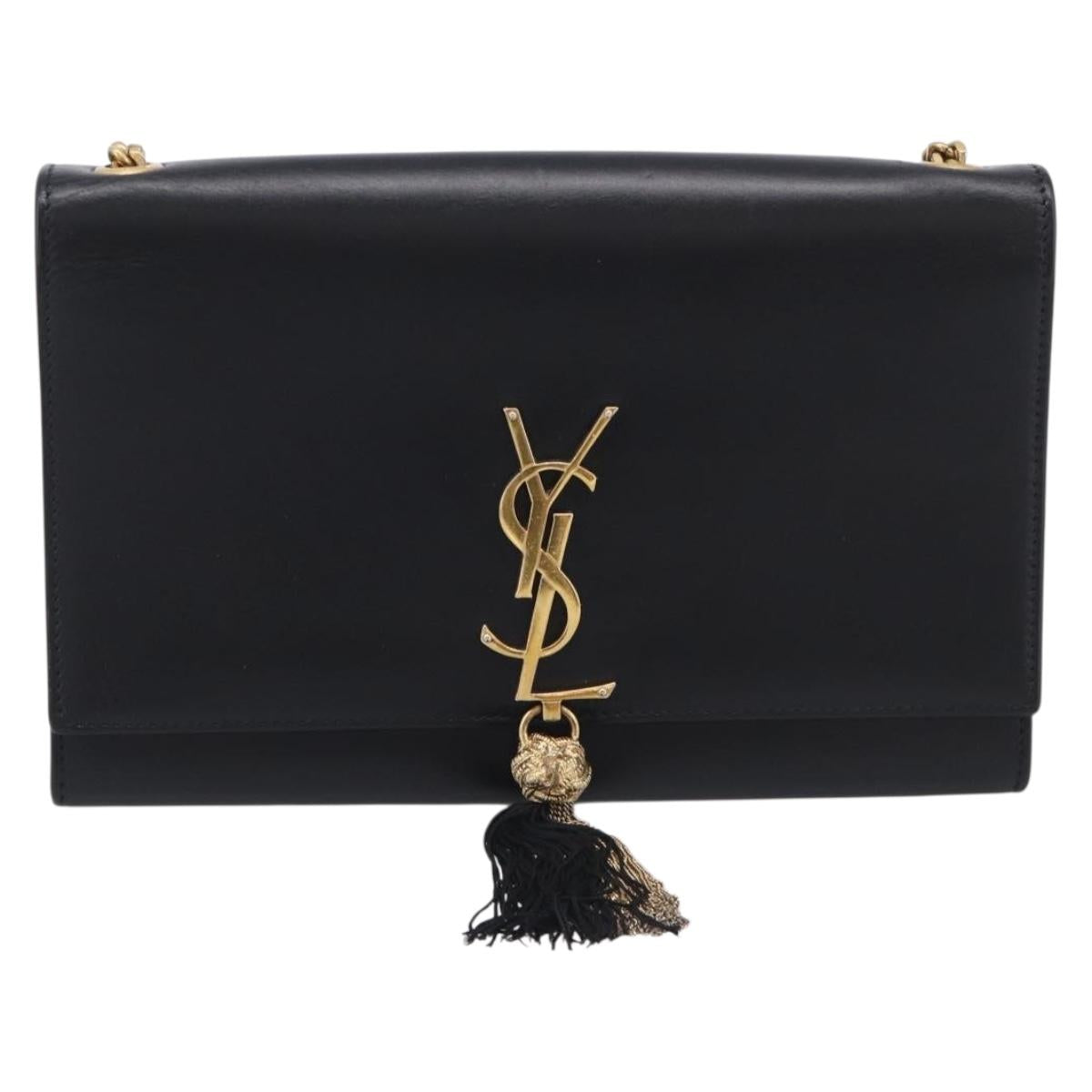 Saint Laurent Kate Chain Shoulder Bag Leather Gold Black Auth 213991M