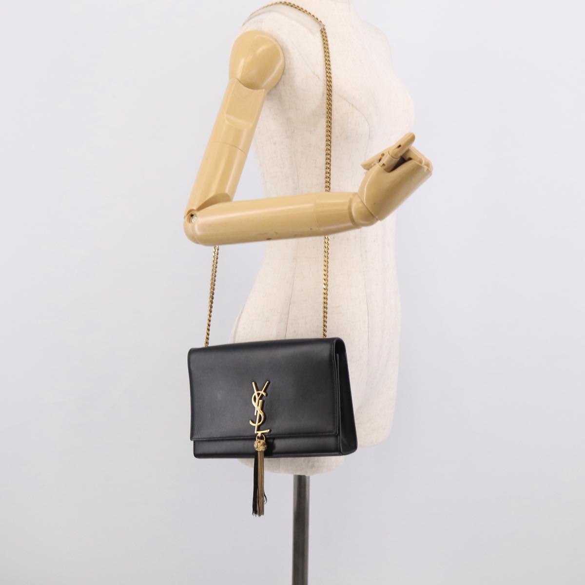 Saint Laurent Kate Chain Shoulder Bag Leather Gold Black Auth 213991M