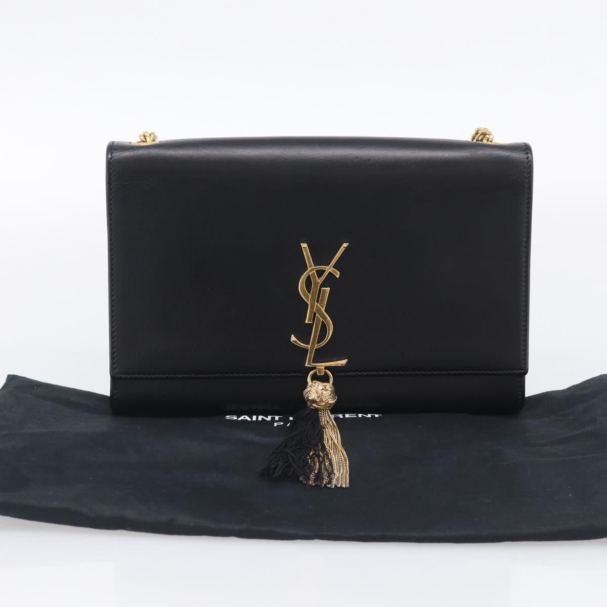 Saint Laurent Kate Chain Shoulder Bag Leather Gold Black Auth 213991M