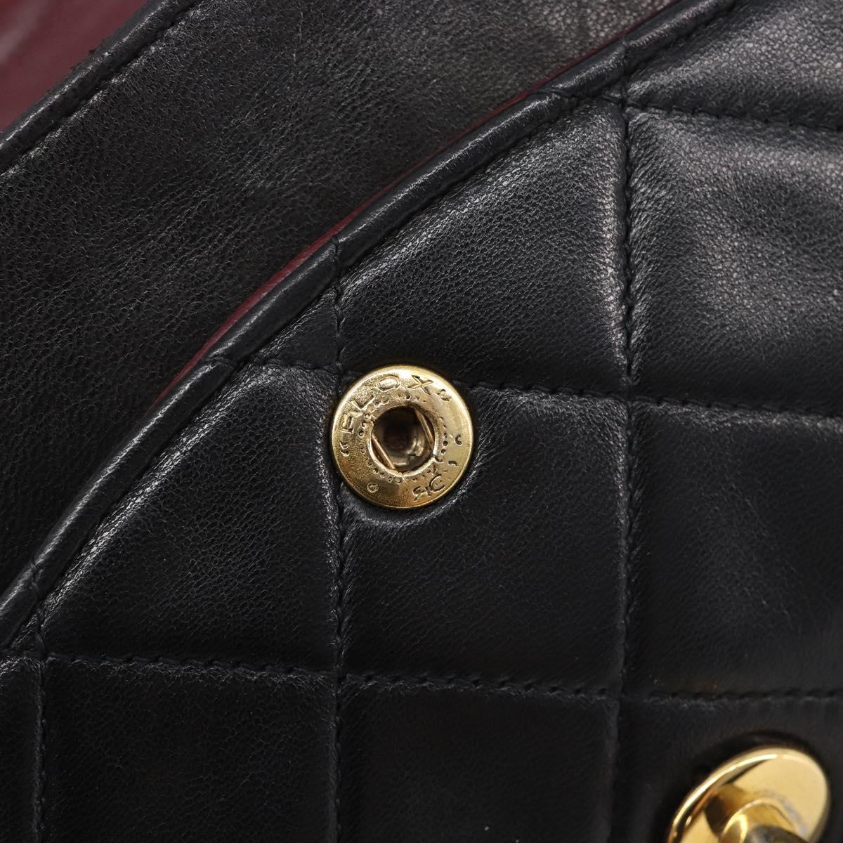 CHANEL Matelasse 25 Double Flap Chain Bag Lamb Skin Black Gold CC Auth 213992SAM