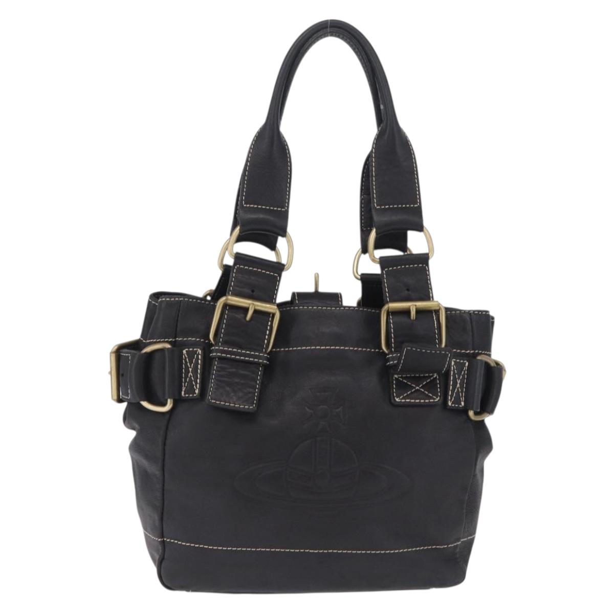 Vivienne Westwood Accord Hand Bag Leather Black Gold Auth 213993A