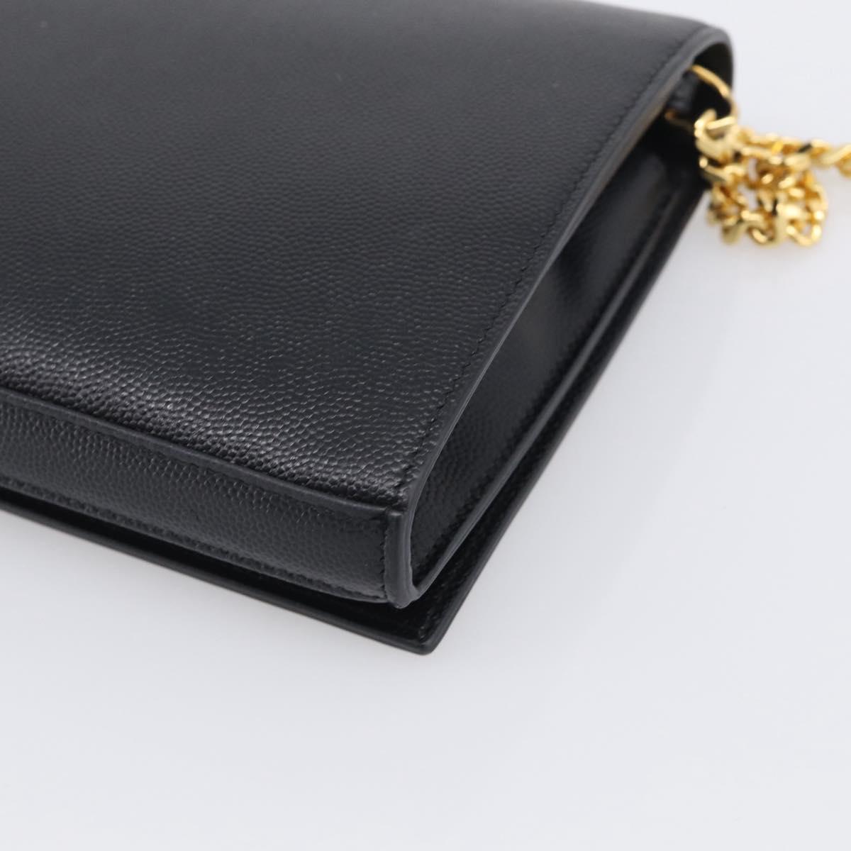 Saint Laurent Chain Wallet Leather Black Gold Auth 213994M