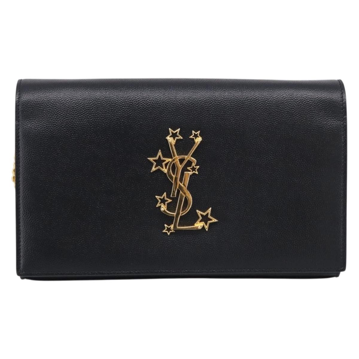 Saint Laurent Chain Wallet Leather Black Gold Auth 213994M