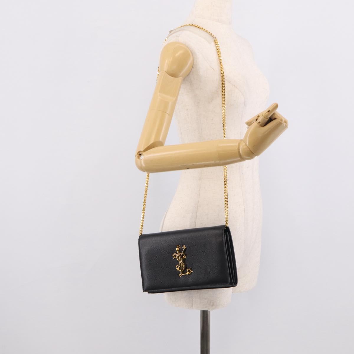 Saint Laurent Chain Wallet Leather Black Gold Auth 213994M