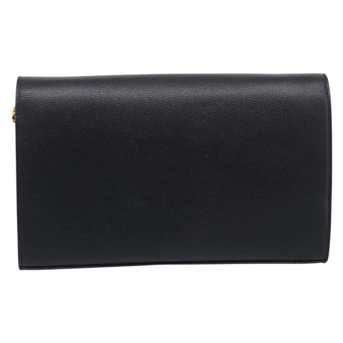 Saint Laurent Chain Wallet Leather Black Gold Auth 213994M