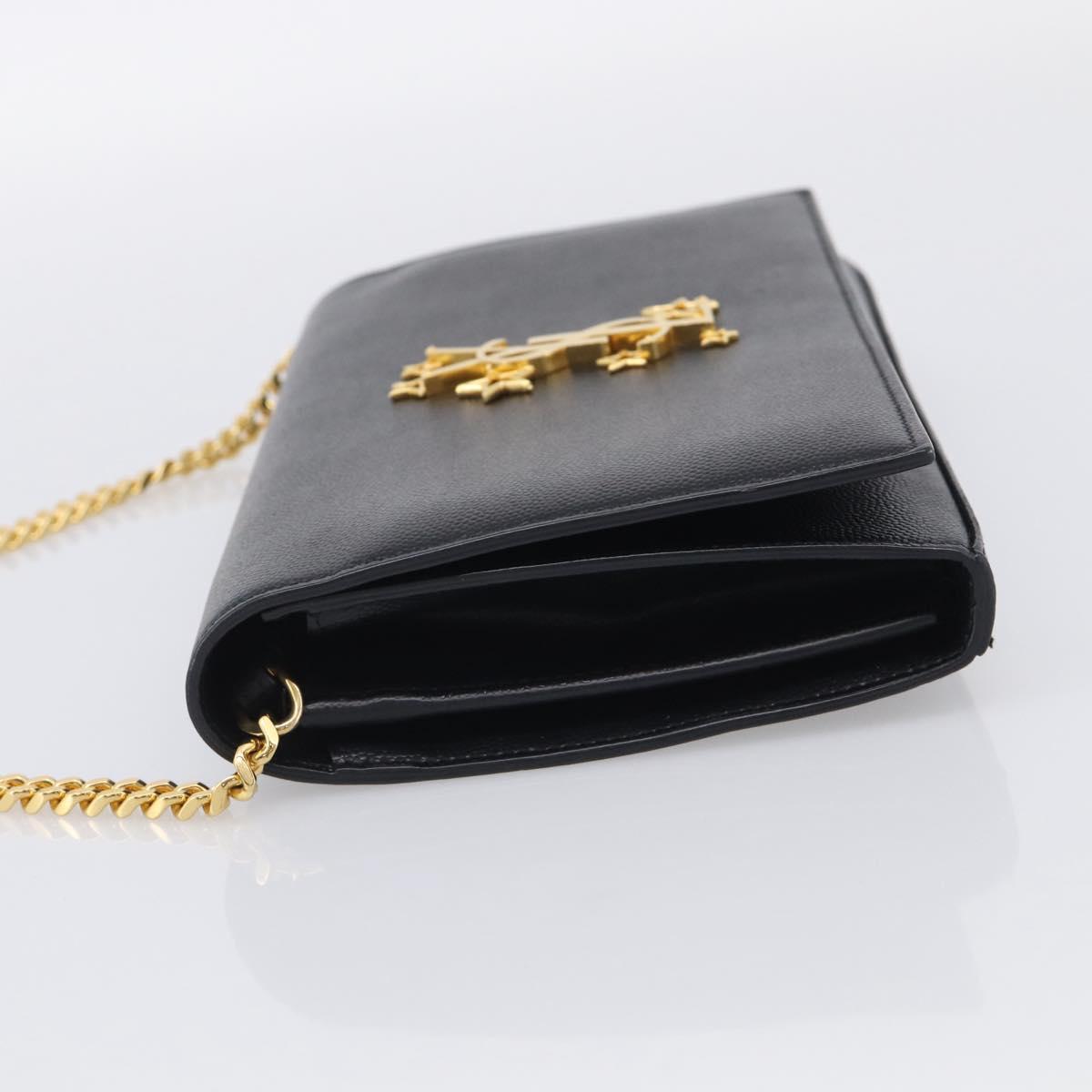 Saint Laurent Chain Wallet Leather Black Gold Auth 213994M