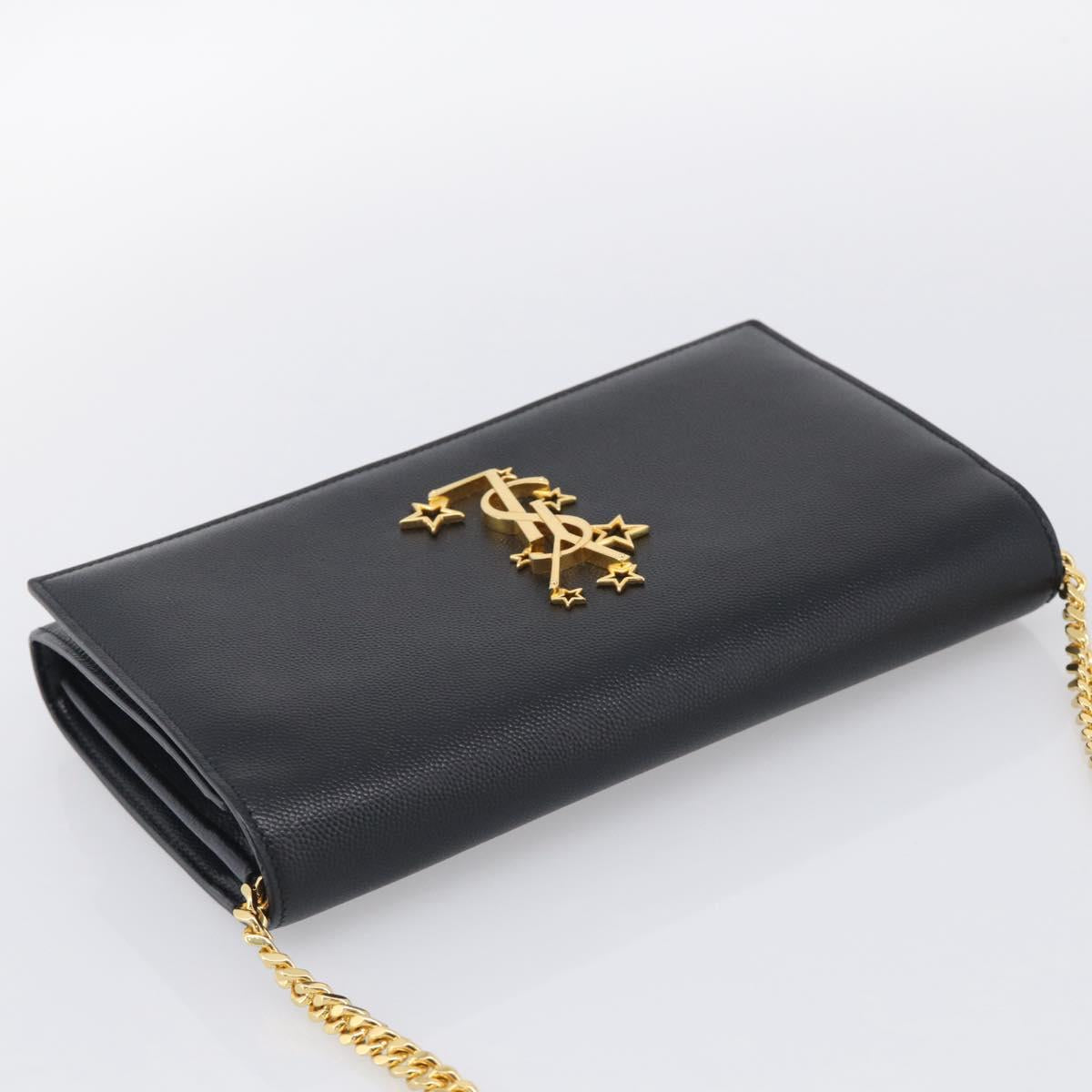 Saint Laurent Chain Wallet Leather Black Gold Auth 213994M