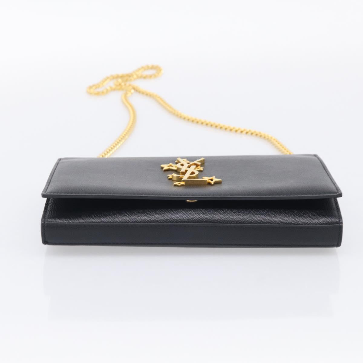 Saint Laurent Chain Wallet Leather Black Gold Auth 213994M