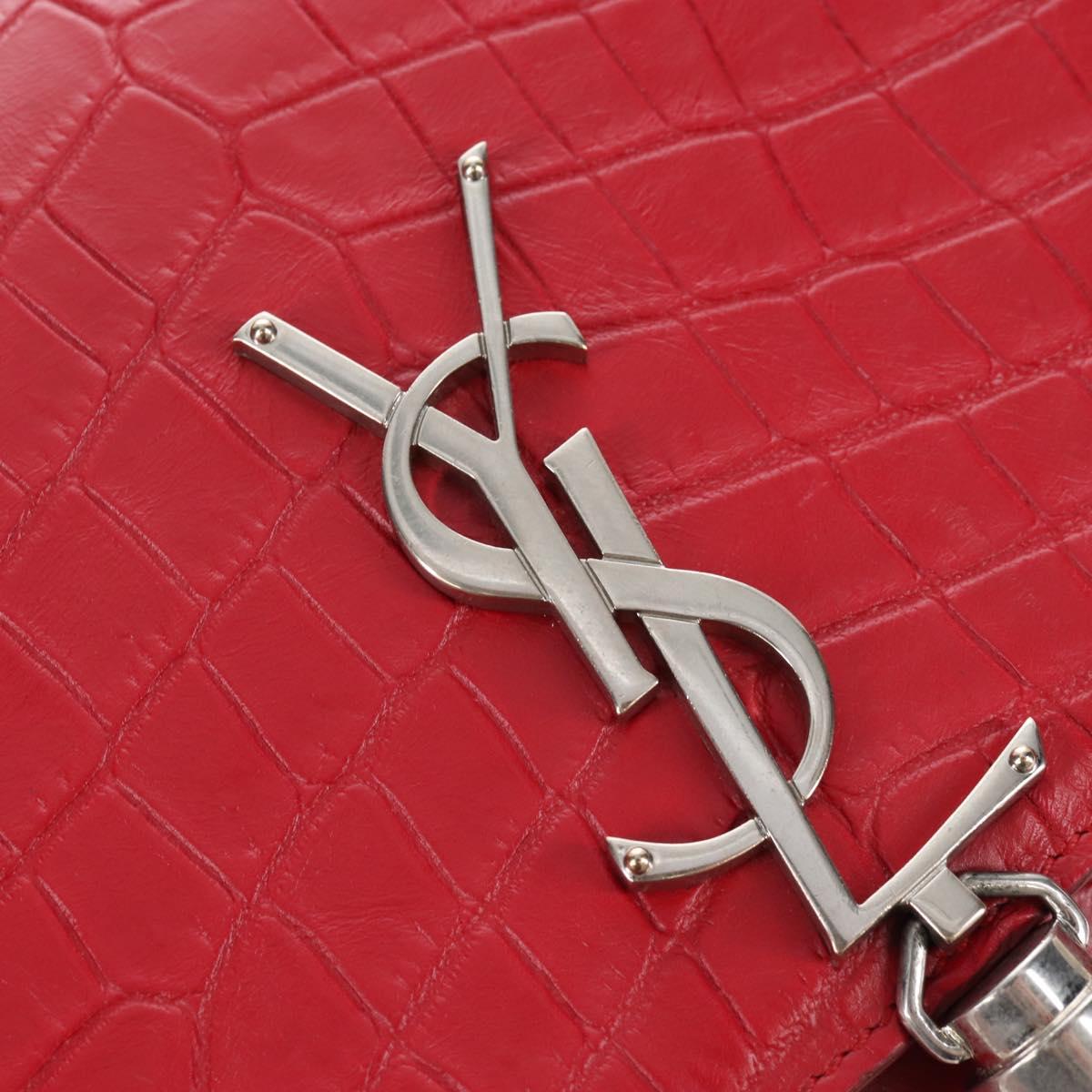 Saint Laurent Kate Chain Bag Calf leather Embossed Red Auth 213998M
