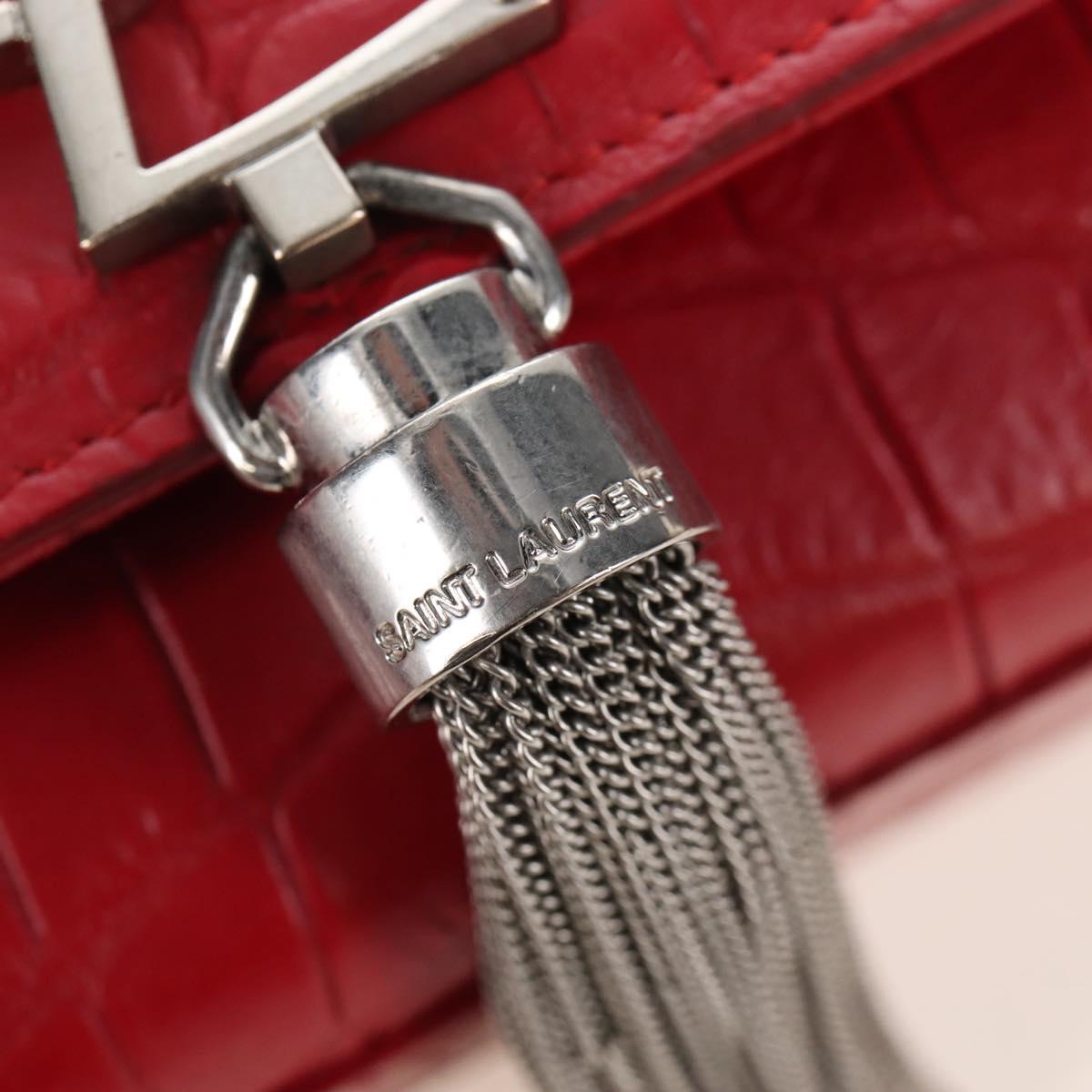 Saint Laurent Kate Chain Bag Calf leather Embossed Red Auth 213998M