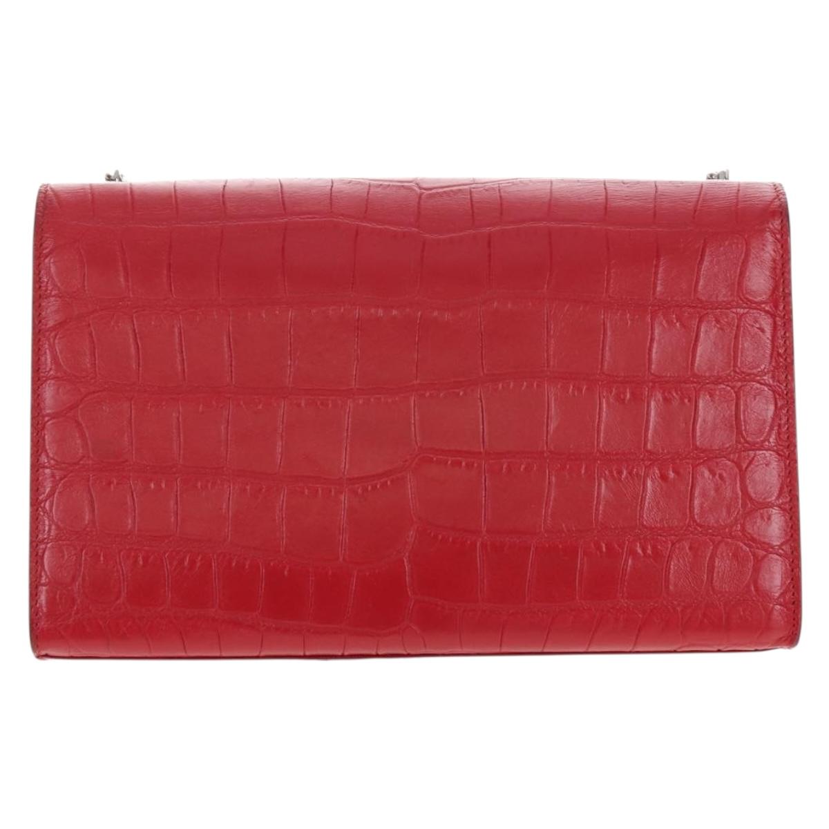 Saint Laurent Kate Chain Bag Calf leather Embossed Red Auth 213998M