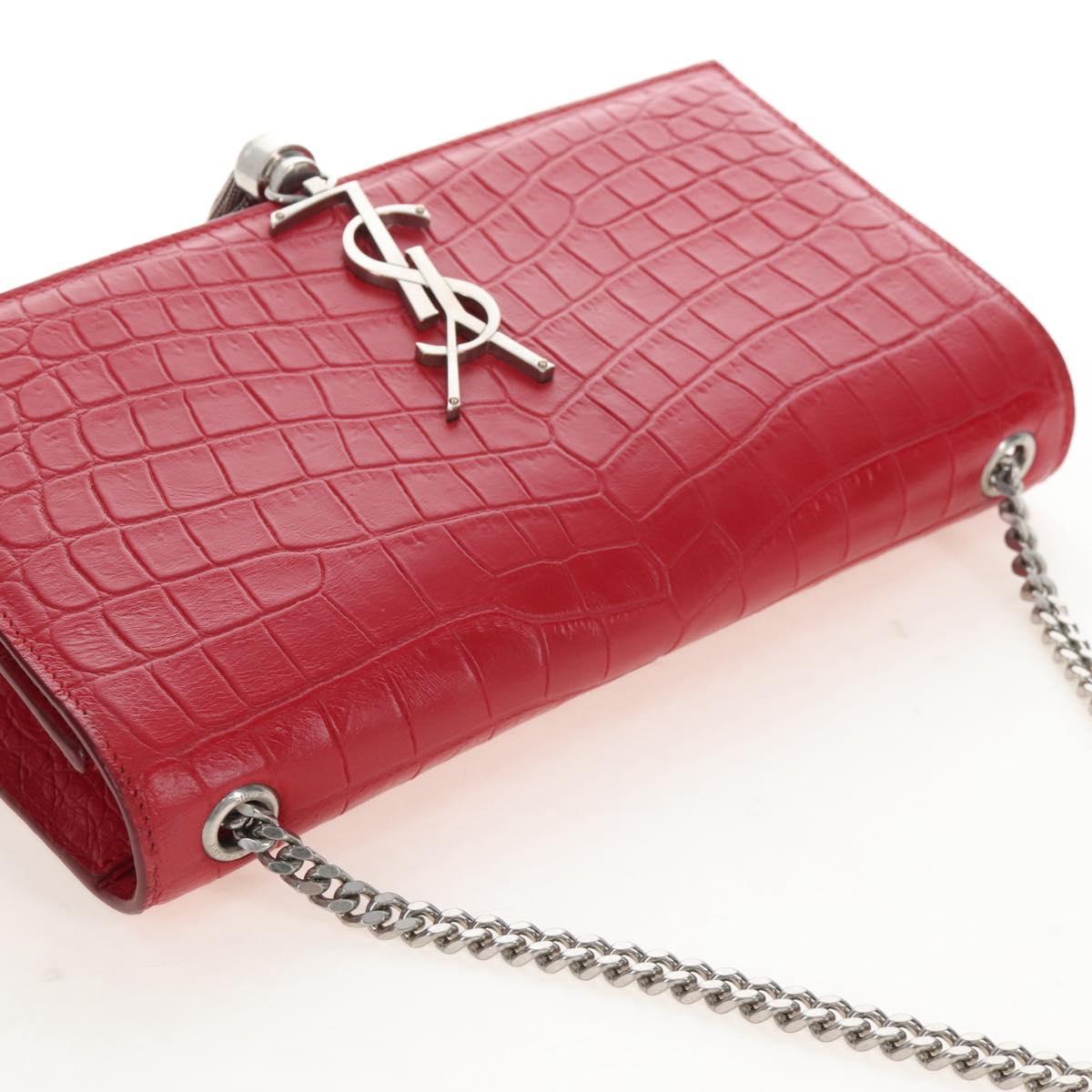 Saint Laurent Kate Chain Bag Calf leather Embossed Red Auth 213998M