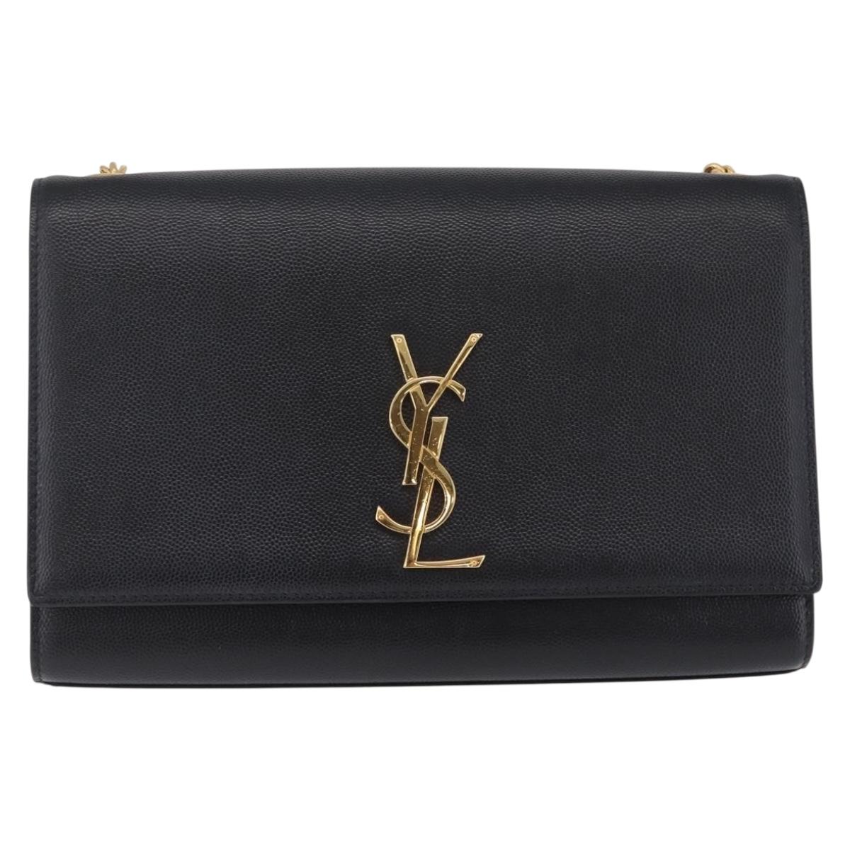 Saint Laurent Chain Kate Shoulder Bag Leather Black Gold Auth 213999M