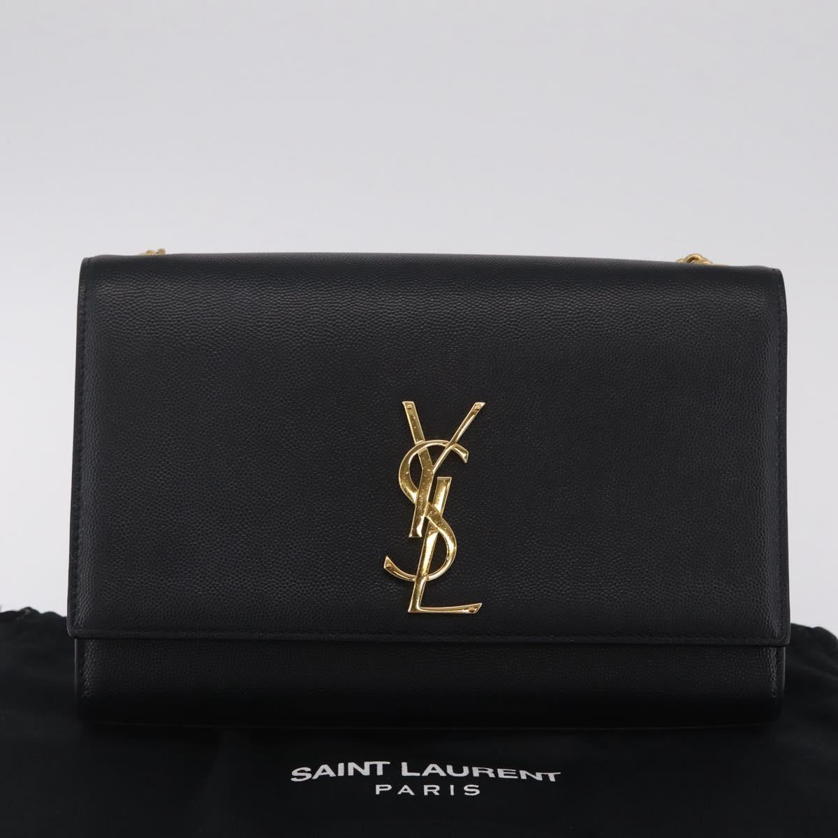 Saint Laurent Chain Kate Shoulder Bag Leather Black Gold Auth 213999M