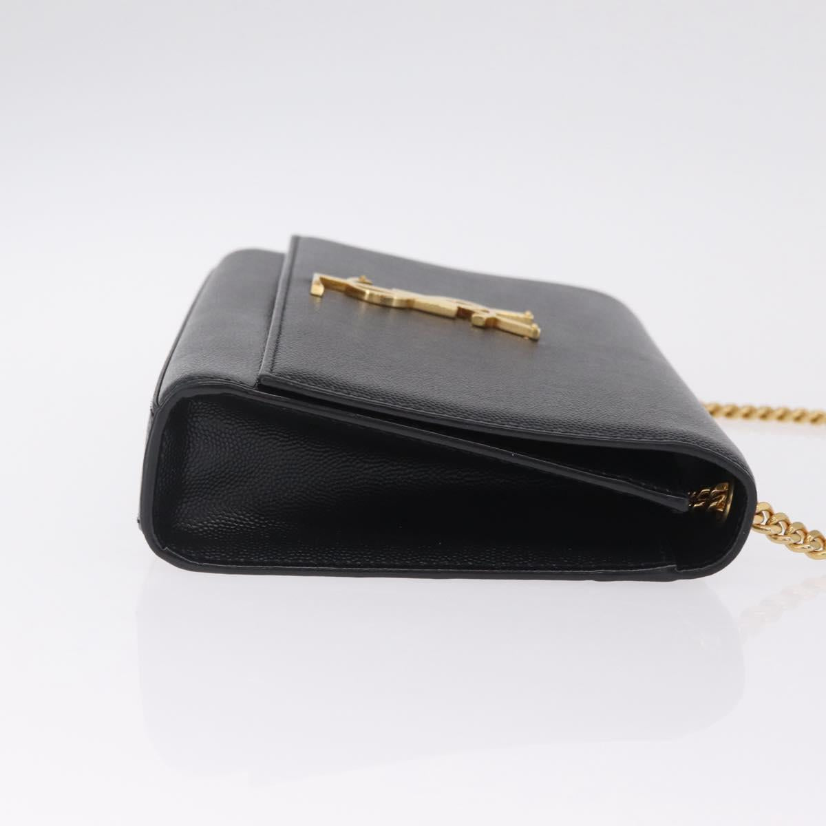 Saint Laurent Chain Kate Shoulder Bag Leather Black Gold Auth 213999M