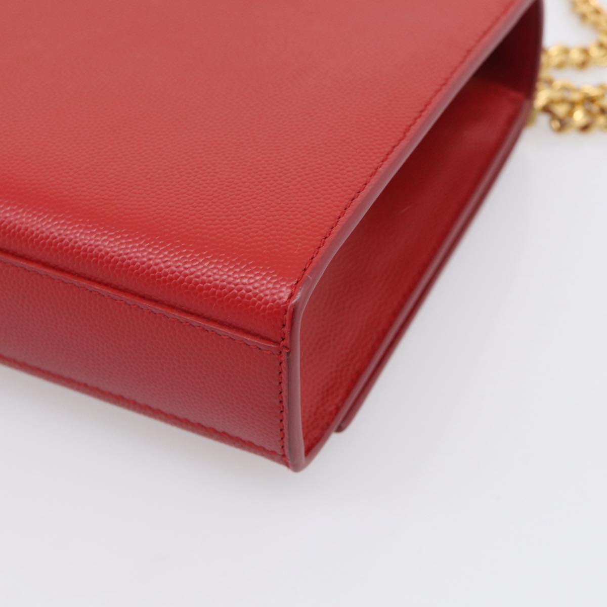 Saint Laurent Kate Chain Shoulder Bag Leather Red Gold Auth 214000M