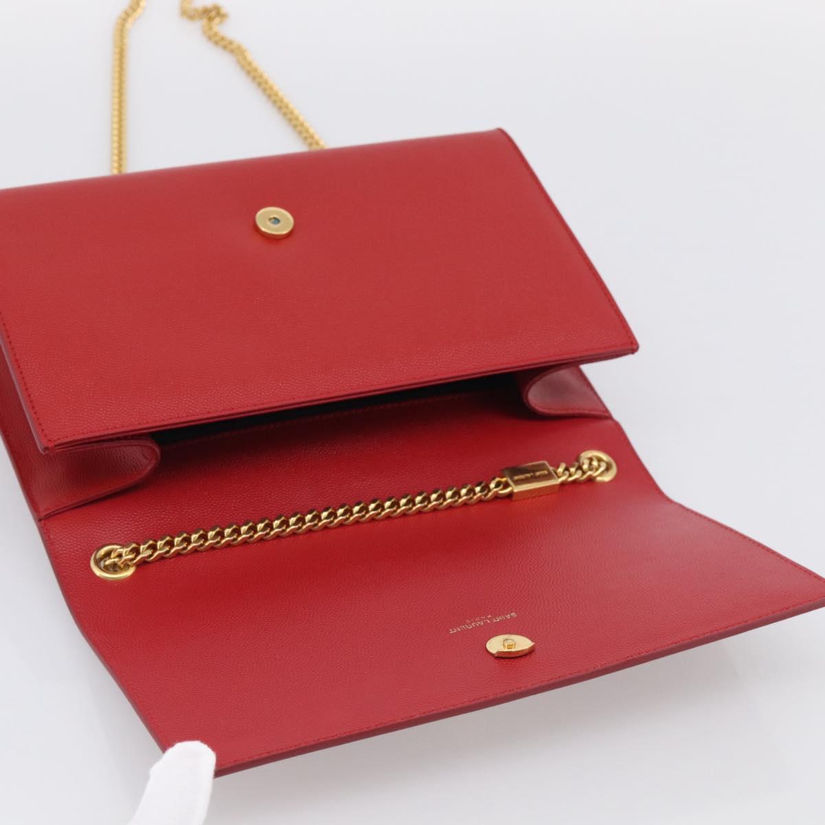 Saint Laurent Kate Chain Shoulder Bag Leather Red Gold Auth 214000M