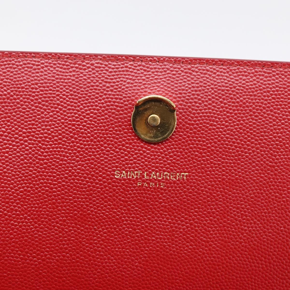 Saint Laurent Kate Chain Shoulder Bag Leather Red Gold Auth 214000M