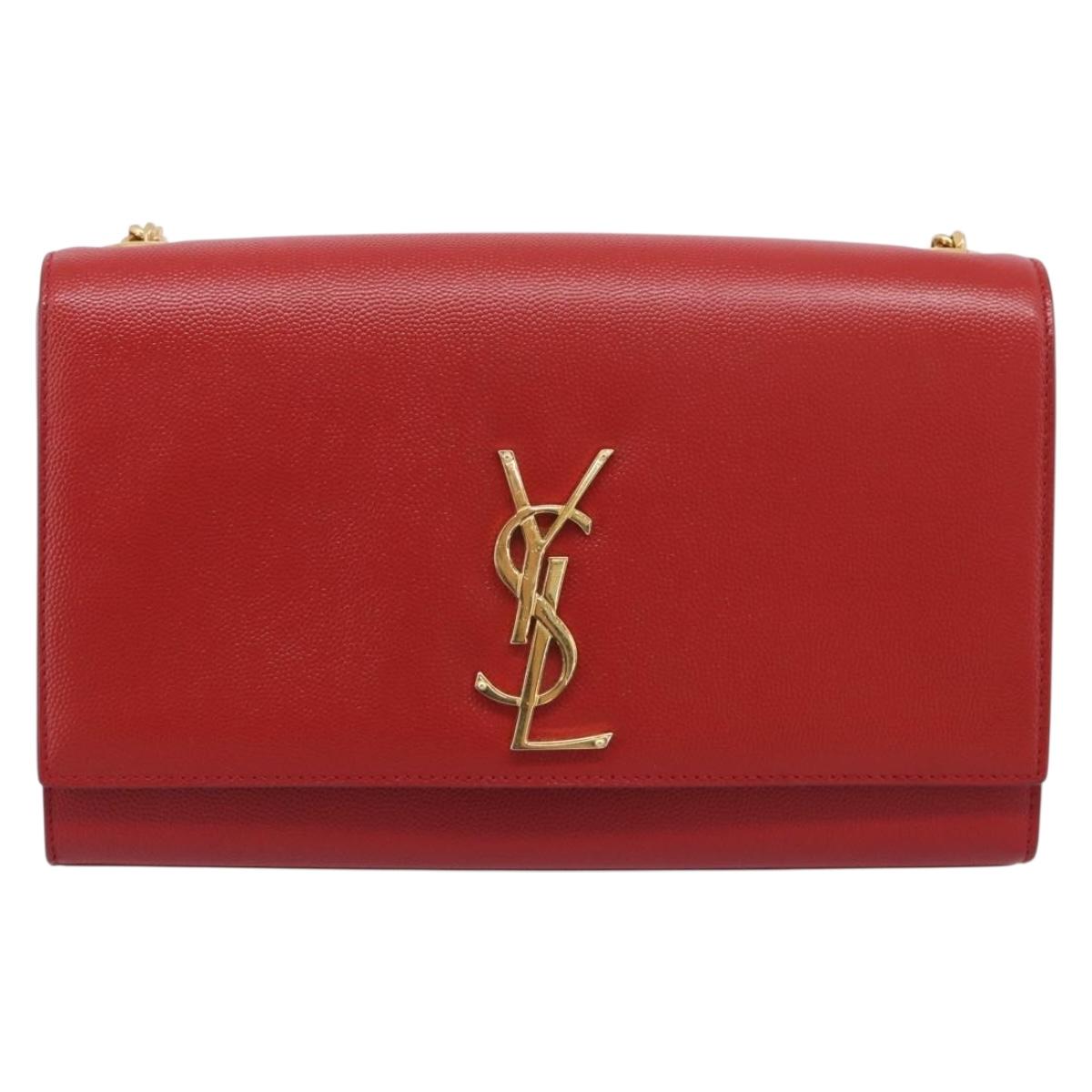 Saint Laurent Kate Chain Shoulder Bag Leather Red Gold Auth 214000M
