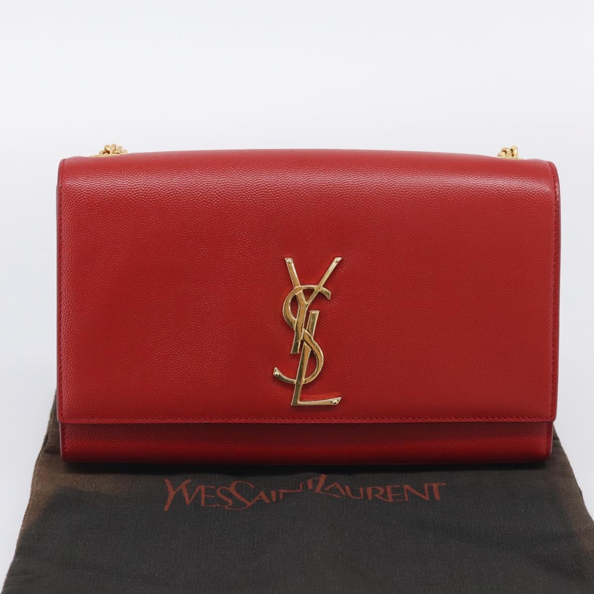 Saint Laurent Kate Chain Shoulder Bag Leather Red Gold Auth 214000M