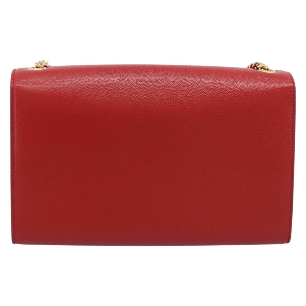 Saint Laurent Kate Chain Shoulder Bag Leather Red Gold Auth 214000M