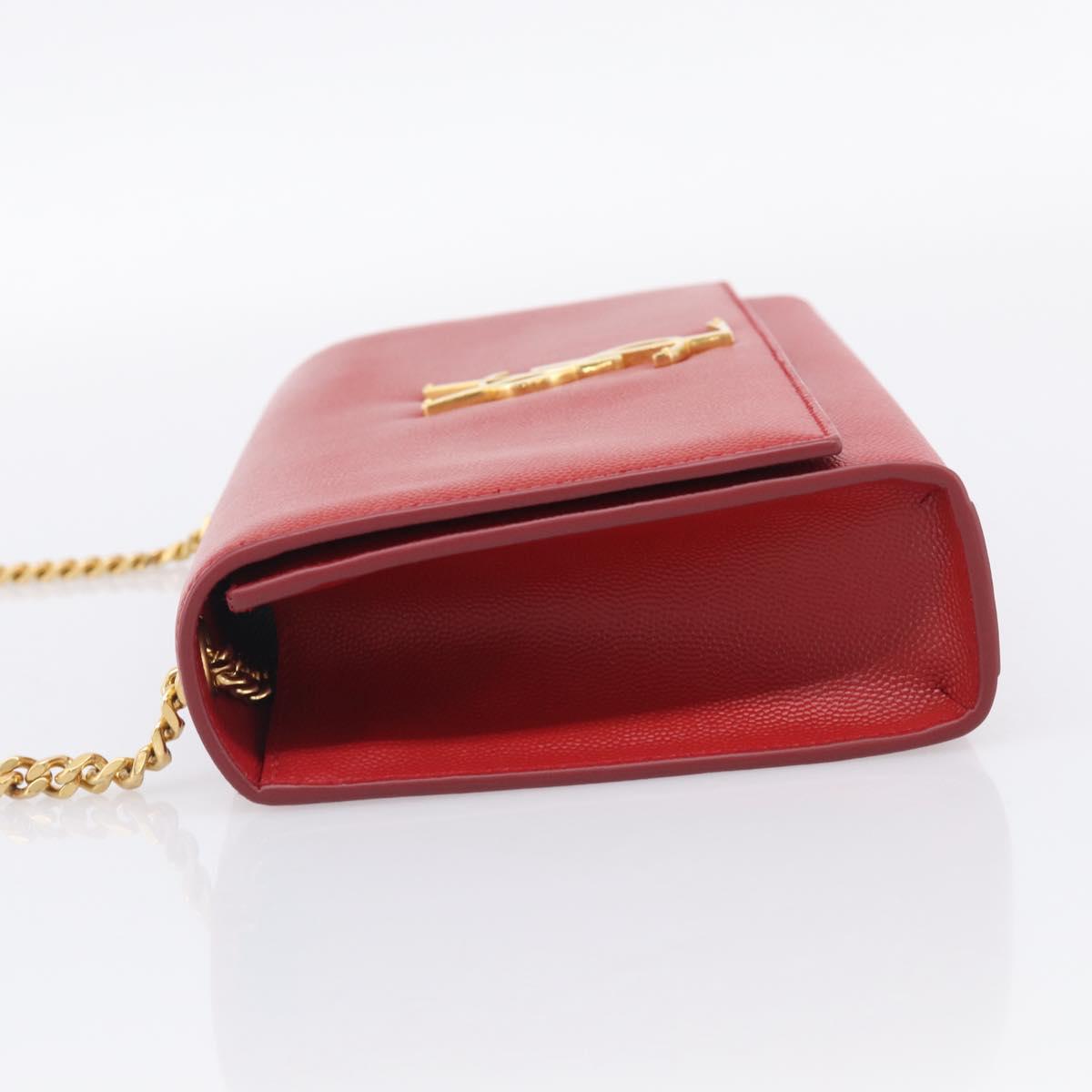 Saint Laurent Kate Chain Shoulder Bag Leather Red Gold Auth 214000M