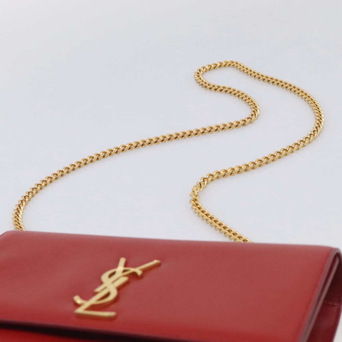 Saint Laurent Kate Chain Shoulder Bag Leather Red Gold Auth 214000M