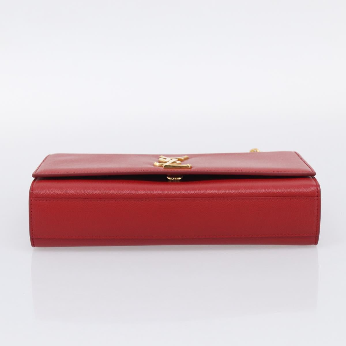 Saint Laurent Kate Chain Shoulder Bag Leather Red Gold Auth 214000M